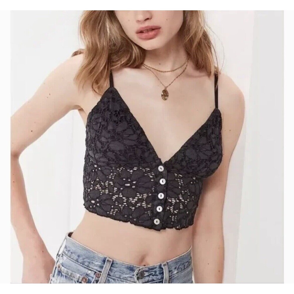 Urban Outfitters NWT Lace Cami Top Button Down Women's Size XS‎ Gray Cropped